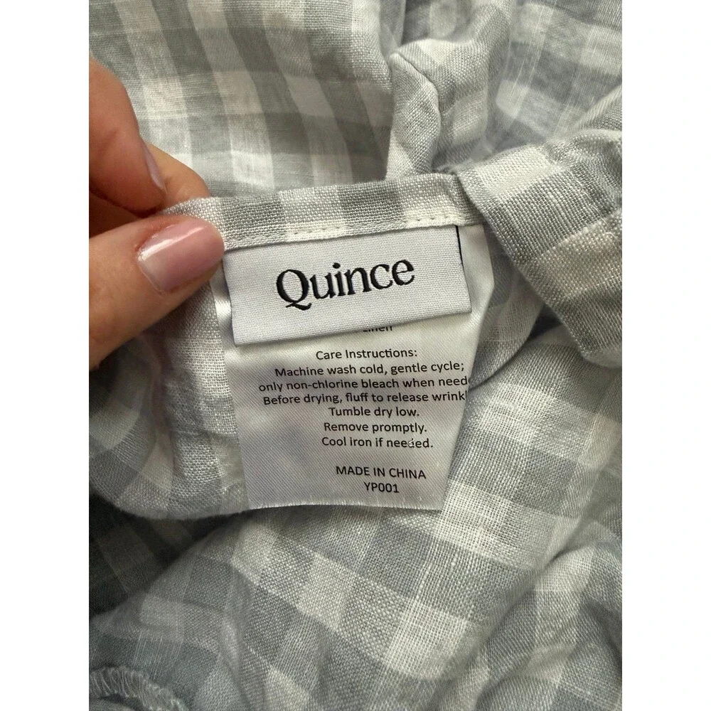 Quince Classic Organic Percale Gingham Sham Set of 2 Blue Fog Pillow Case Linen